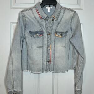 Tribal Jeans Cropped Raw Hem Denim Jacket‎ Medium Light Wash